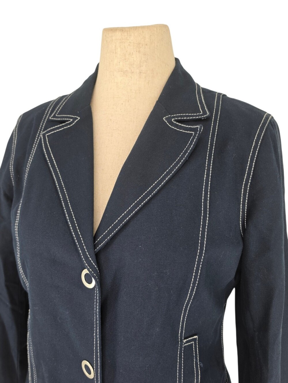 Liz Claiborne Blazer Size 10 Navy Contrast Stitch Cotton Stretch - Picture 9 of 13